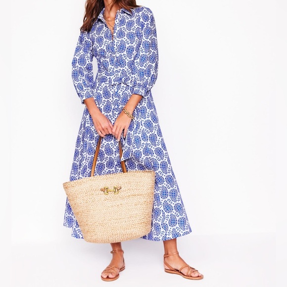 Boden Clara Cotton Shirt Dress Bright Blue Paisley Heart - Picture 2 of 6